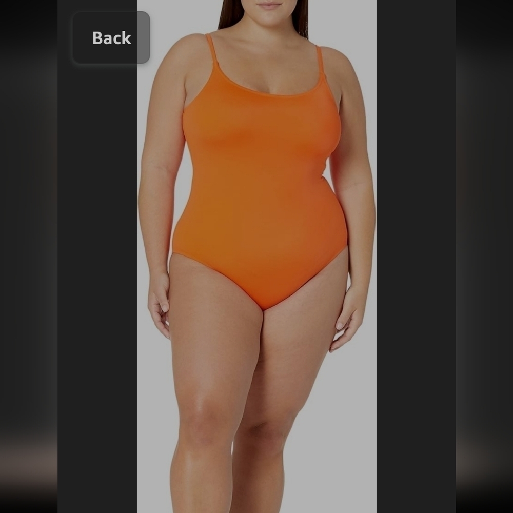 AMAZON ESSENTIALS SOLID ORANGE ONE PIECE TUMMY CONTROL SWIMMSUIT 1X NEW